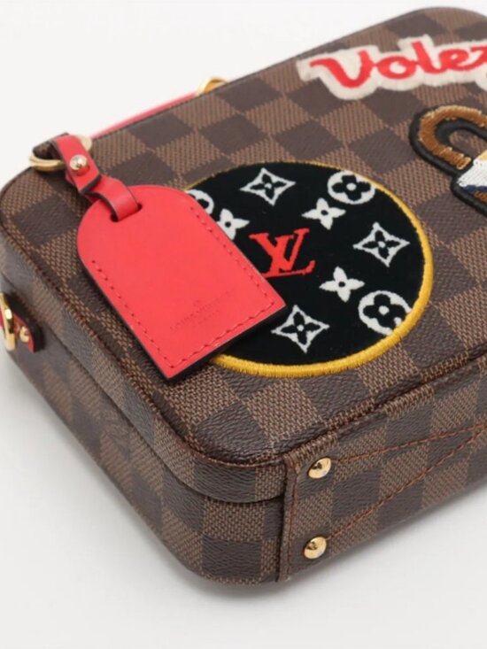 Louis Vuitton Damier Ebene LV Stories Box Patches Bag Brown x Red - Picture 4 of 10